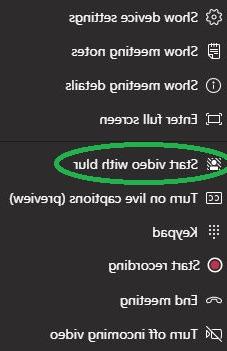 meeting video blur menu option