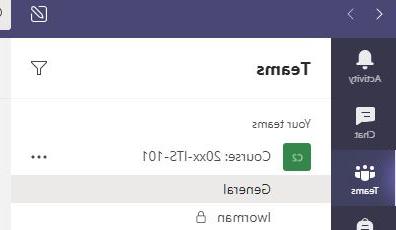 Teams course general tab