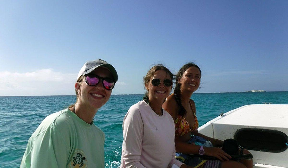 the three students in the parrotfish research group